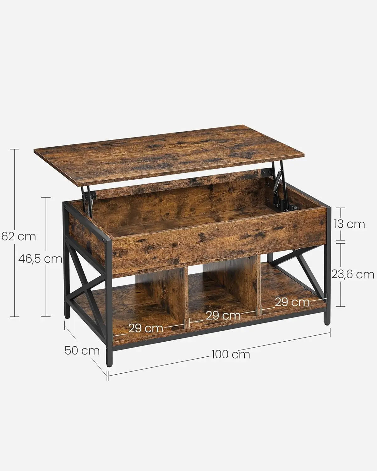 Couchtisch höhenverstellbar Stauraum vintagebraun Stahl von Songmics