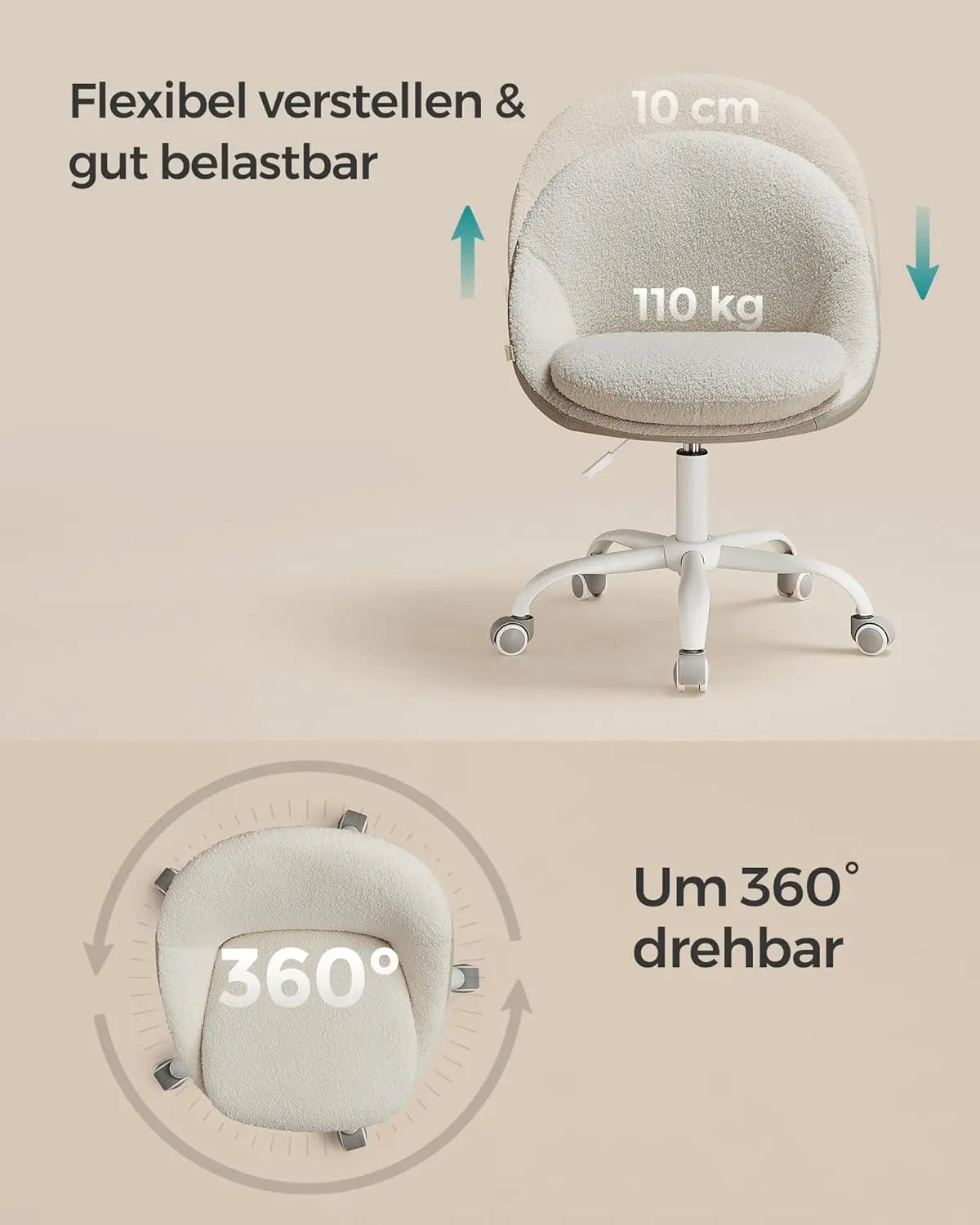 Schreibtischstuhl Sherpa höhenverstellbar cappuccinobeige-wolkenweiss von Songmics