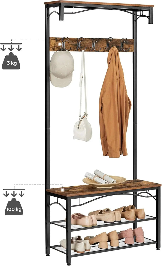 Garderobenständer mit Schuhregal und Bank Braun von Songmics