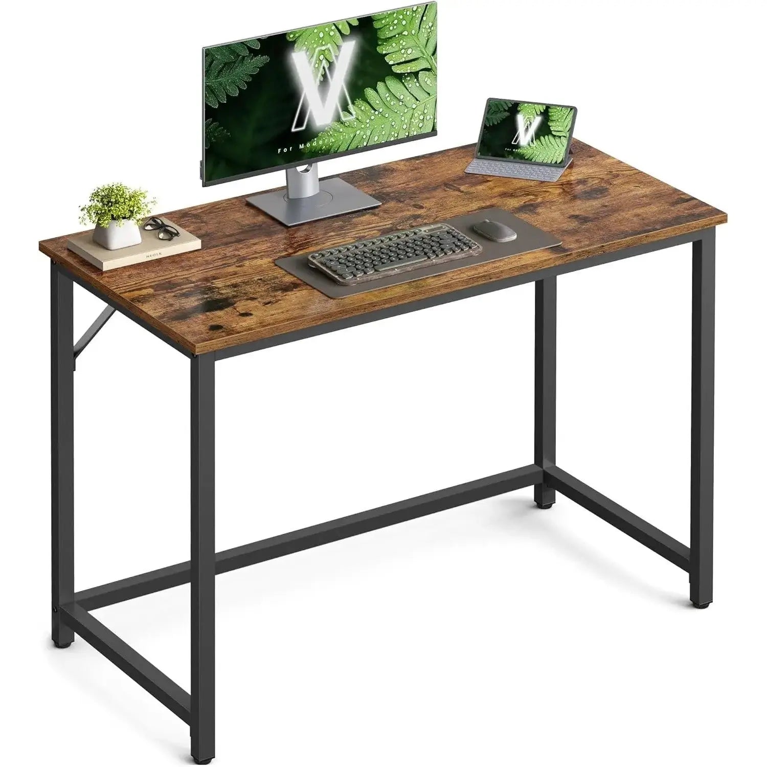 Computertisch 100x50cm vintagebraun Holzoptik Metall von Songmics