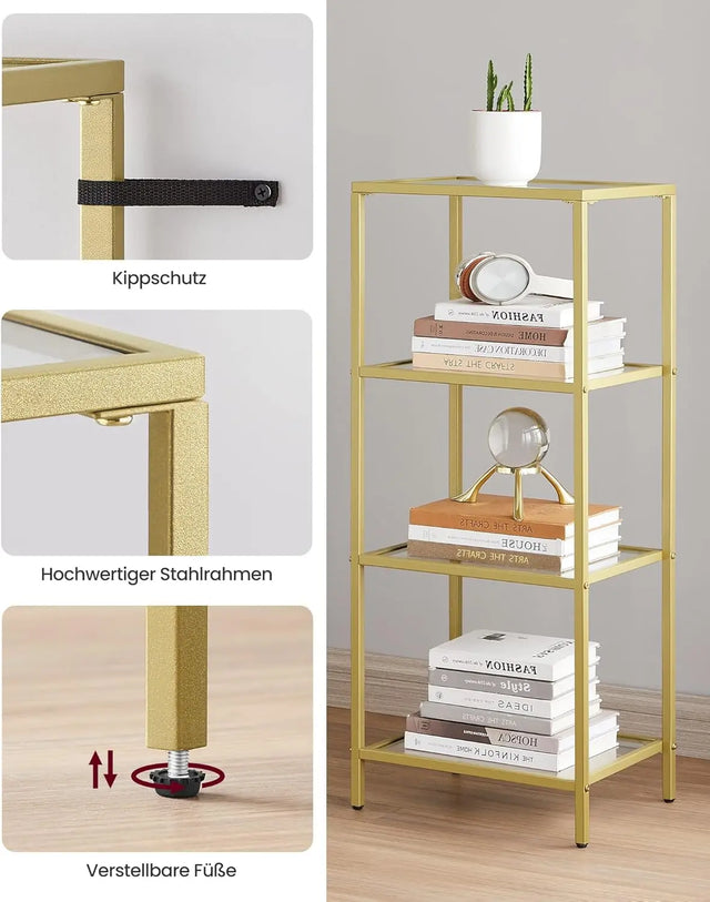 Regal mit 4 Ablagen Goldfarben von Songmics