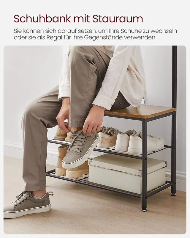 Garderobenständer mit Schuhablagen Industrie-Design Walnussbraun von Songmics