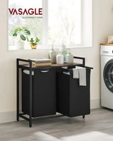 Wäschekorb mit 2 Fächern Ablage, tintenschwarz-vintagebraun von Songmics