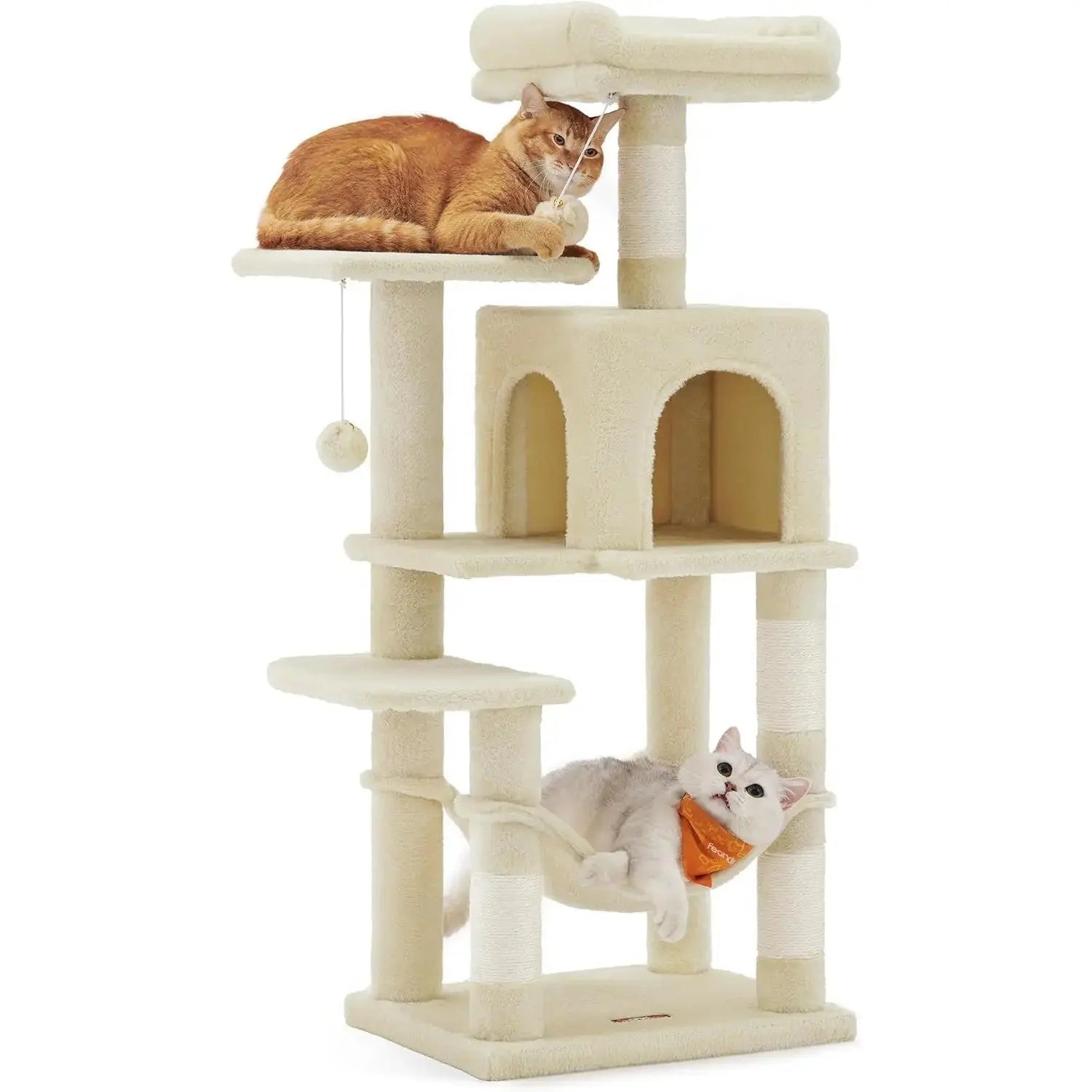 Kratzbaum 112cm Hängematte beige Plüsch von Songmics