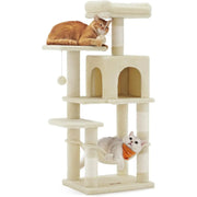 Kratzbaum 112cm Hängematte beige Plüsch von Songmics