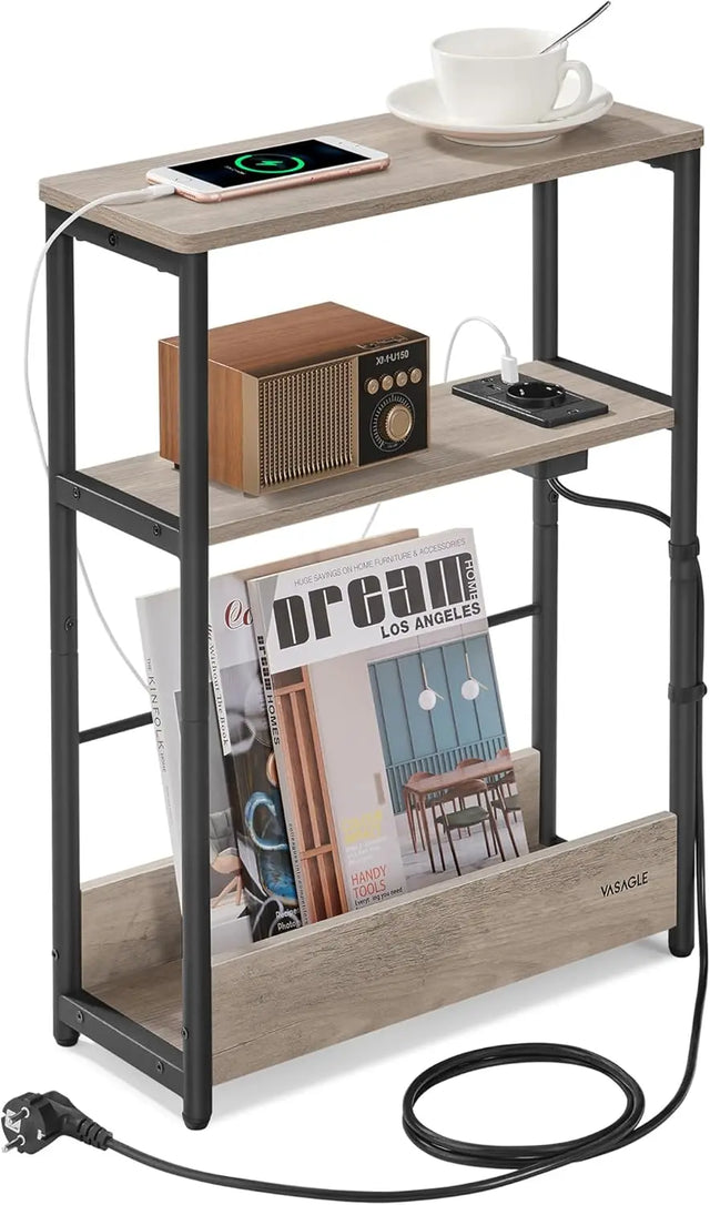 Beistelltisch mit Ladefunktion Greige-Schwarz von Songmics