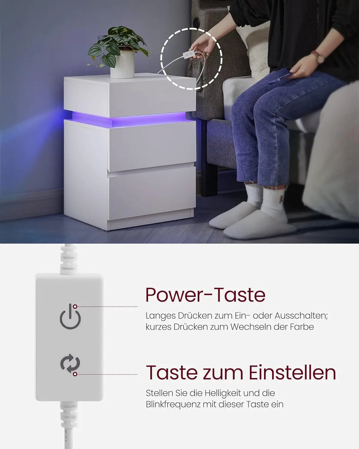 Nachttisch LED weiss Holz von Songmics