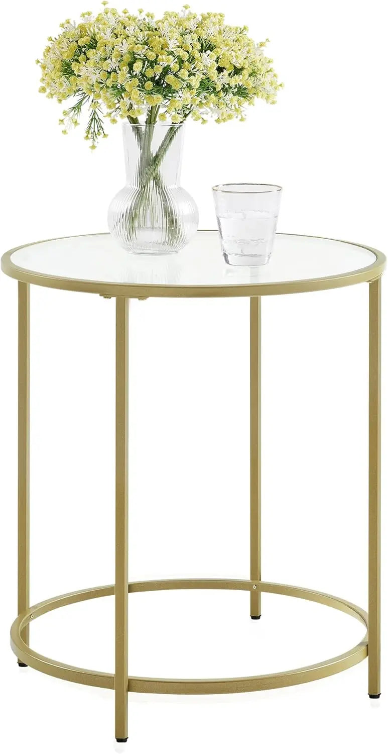Beistelltisch rund Hartglas Metallgestell Gold von Songmics