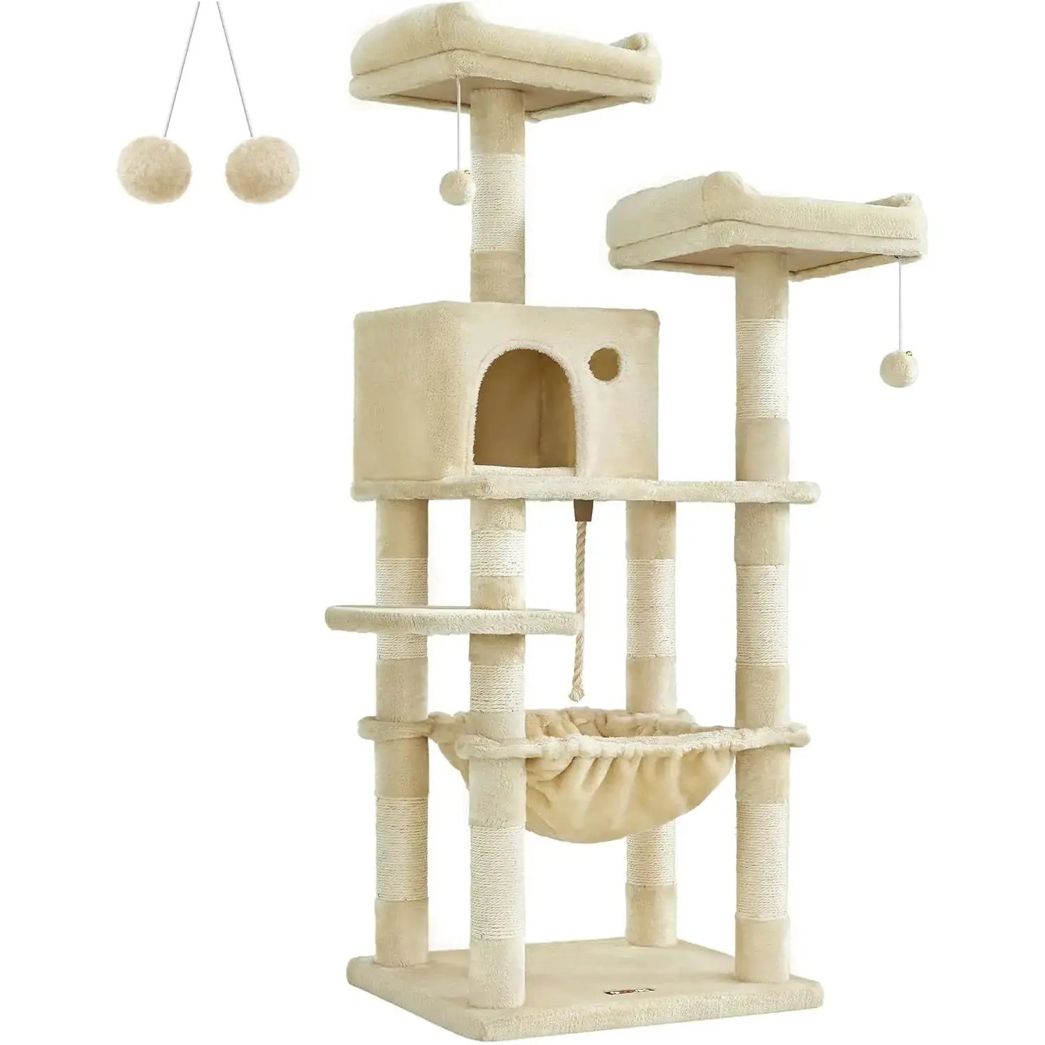 Kratzbaum Mehrstöckig mit Hängematte Beige von Songmics