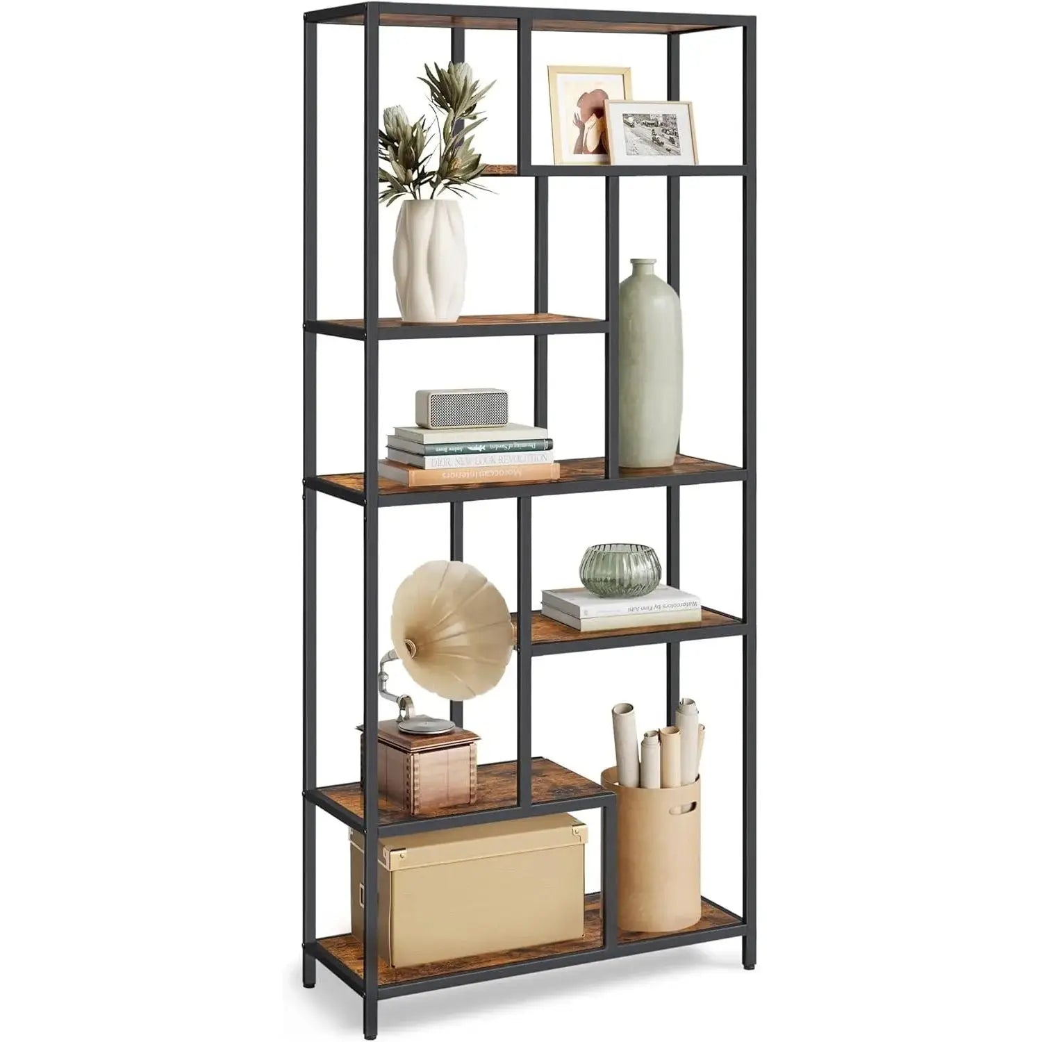 Bücherregal Holz Standregal 6 Ablagen Vintagebraun von Songmics