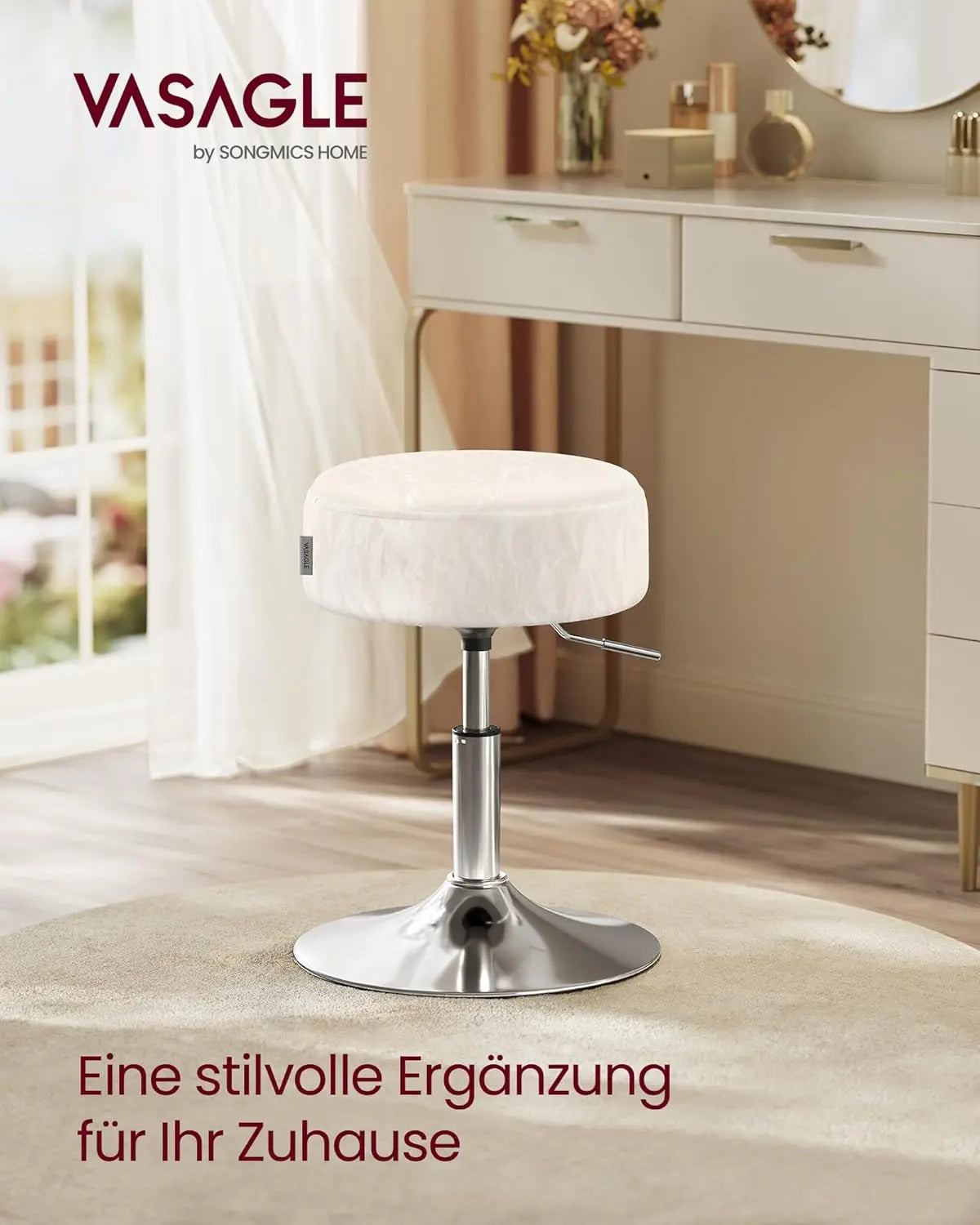 Schminkhocker höhenverstellbar drehbar cremeweiss PU von guteszeug.ch