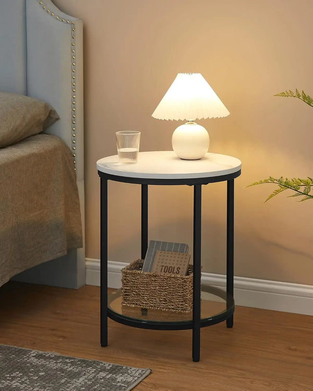 Beistelltisch mit 2 Ebenen marmorweiss von Songmics