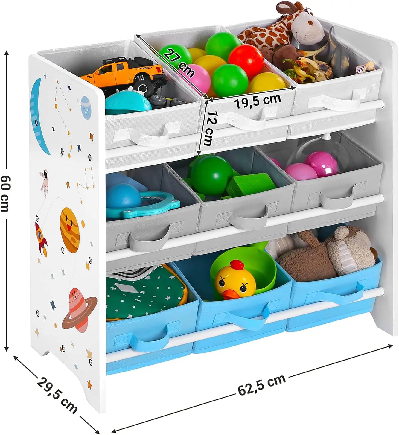 Kinderzimmerregal mit 9 Aufbewahrungsboxen Weltall Weiss von Songmics