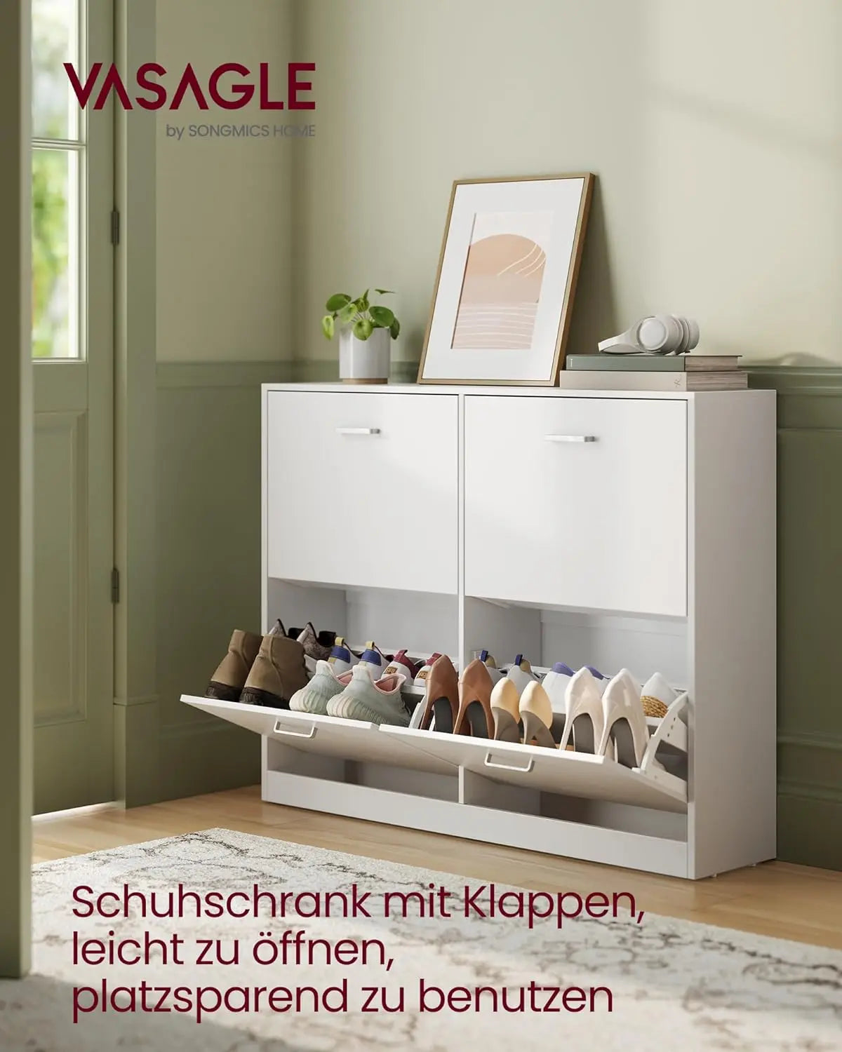Schuhschrank Klappen Verstellbar Schuhregal Schneeweiss von Songmics