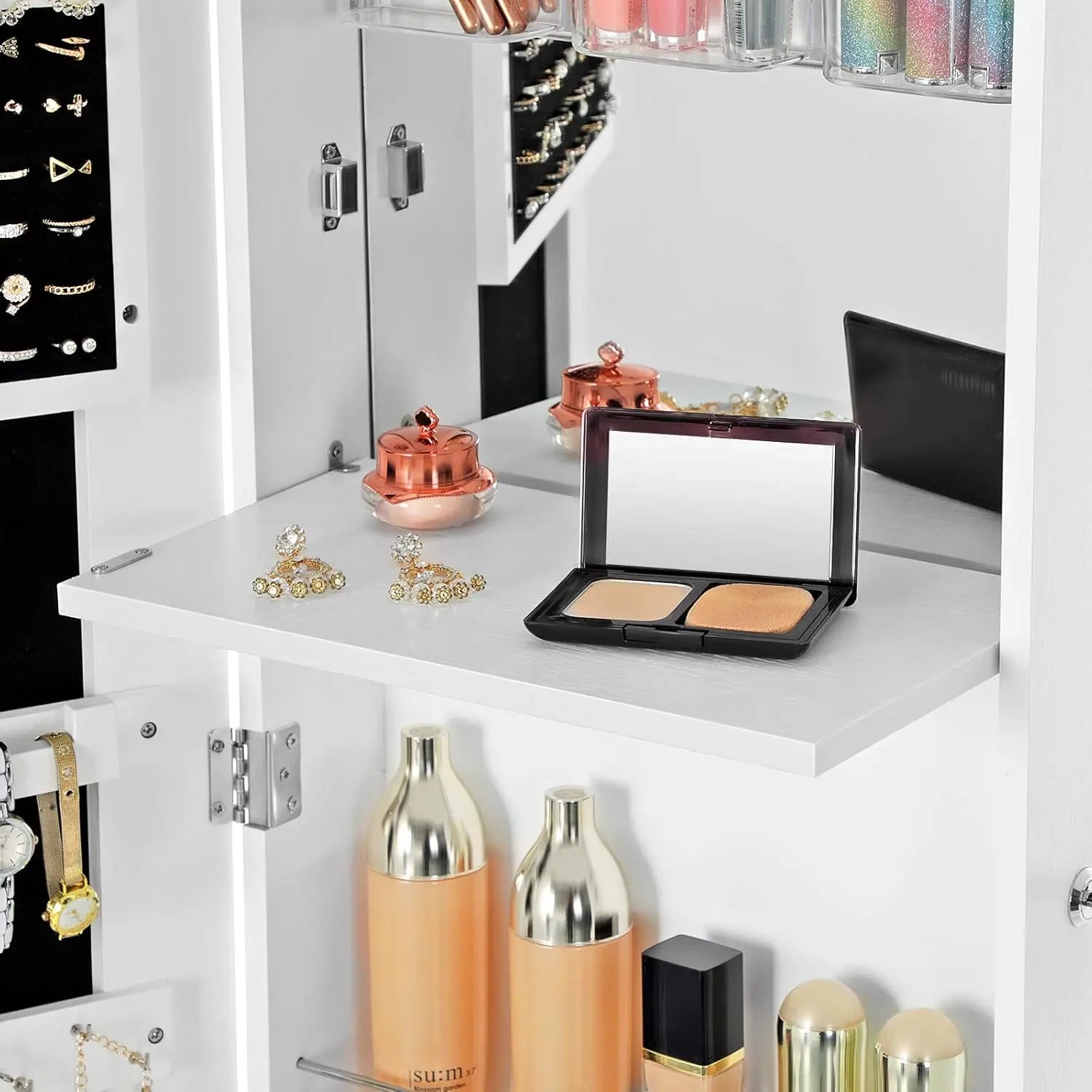 Schmuckschrank Spiegel abschliessbar weiss Holz von Songmics