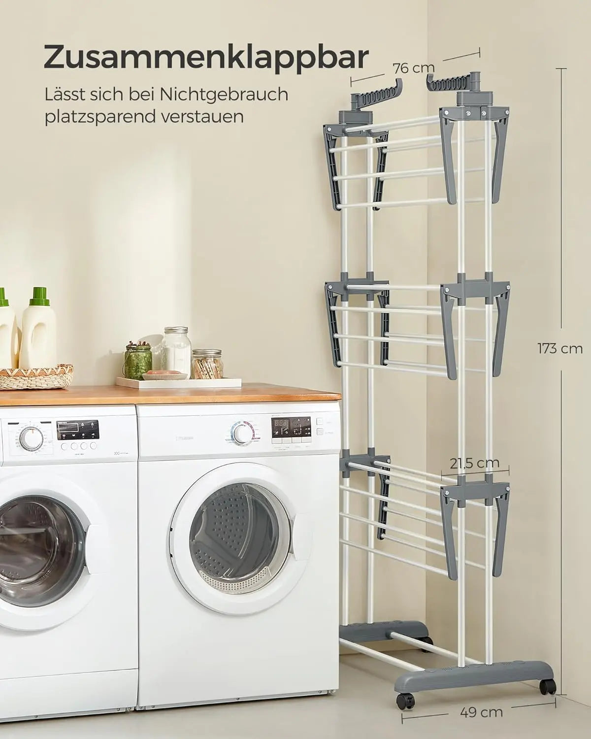 Wäscheständer klappbar mit Rollen weiss von Songmics