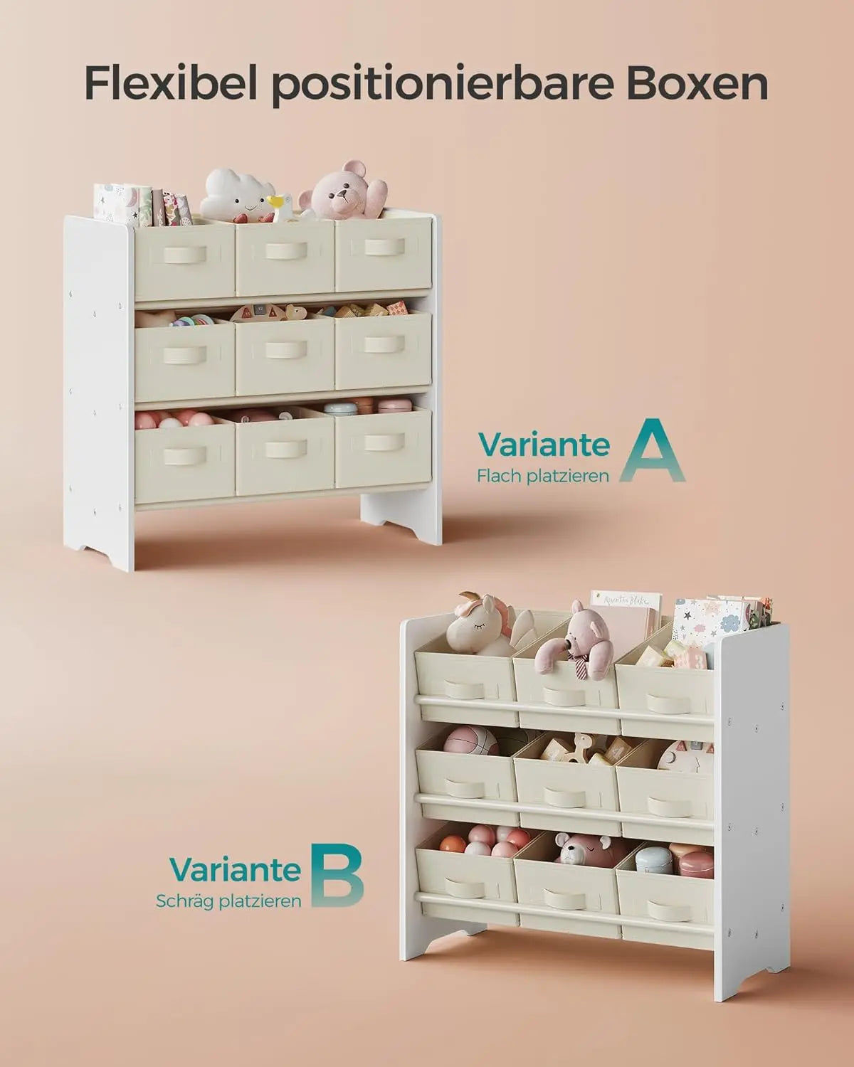 Kinderregal Spielzeugregal 9 Boxen Weiss Stoff von Songmics