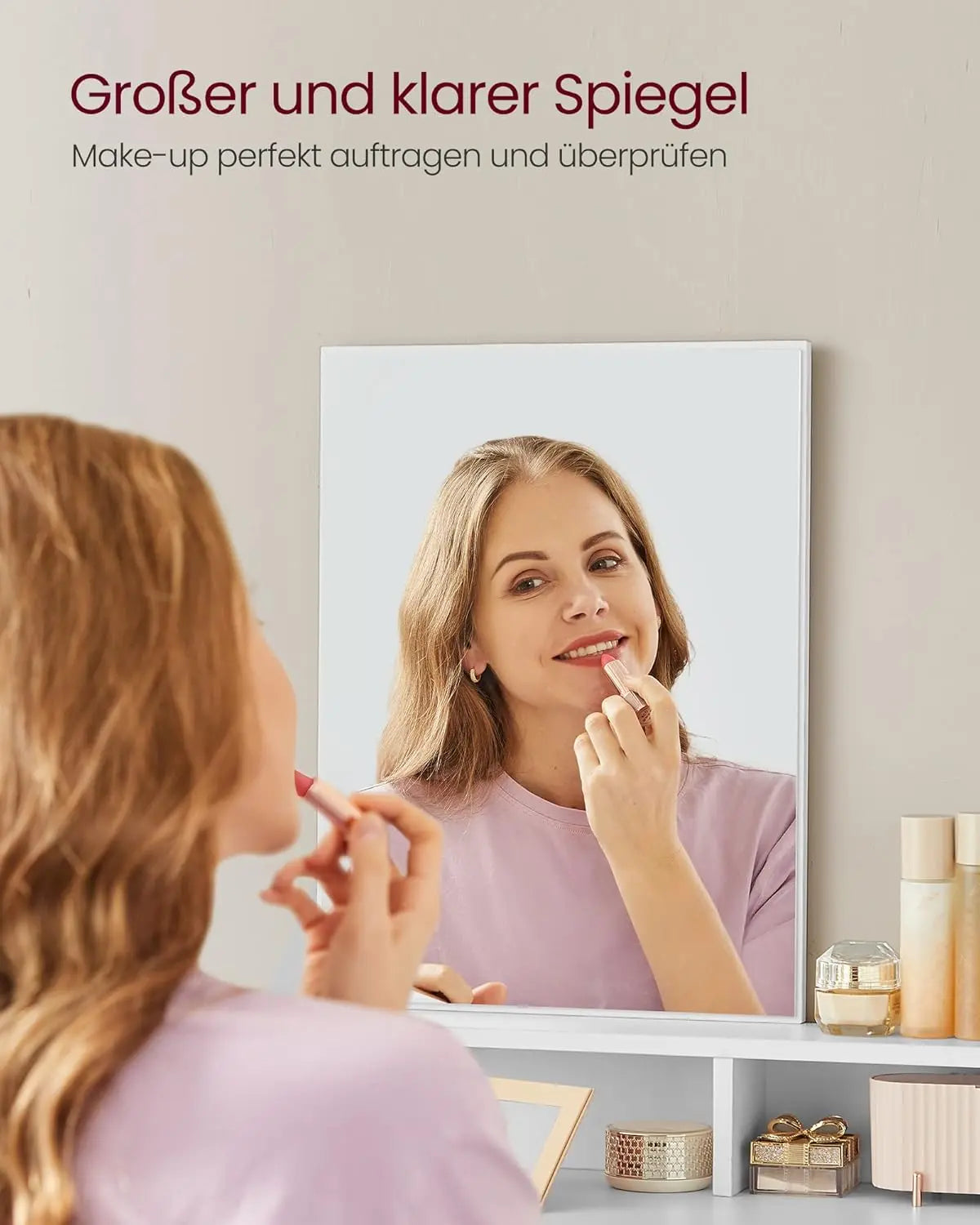 Schminktisch Modern Spiegel Schubladen Fächer Weiss von Songmics