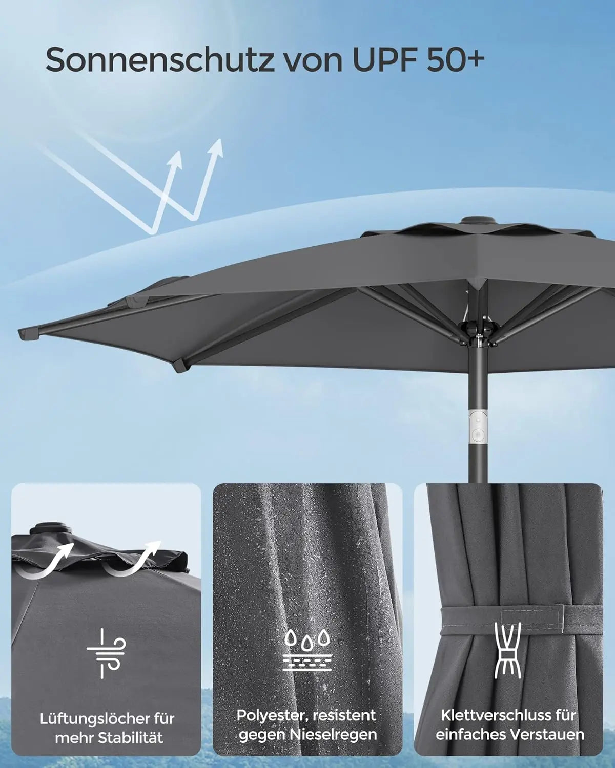 Sonnenschirm 200cm UPF50+ grau von Songmics