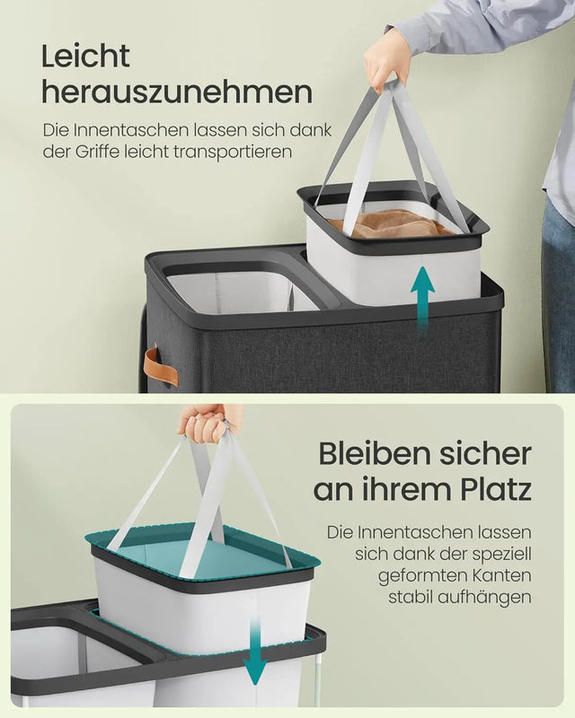 Wäschekorb 170L 2 Fächer Deckel Tintenschwarz von Songmics