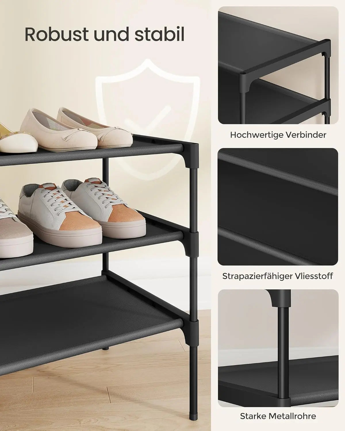 Schuhregal 3 Ebenen platzsparend schwarz Metall von Songmics