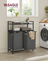 Wäschekorb mit 2 Fächern und 2 Ablagen, schwarz-grau von Songmics