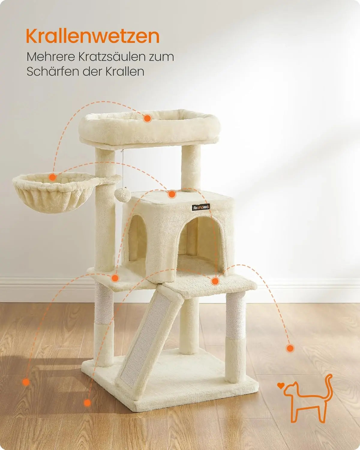 Kratzbaum grosse Plattform beige Plüsch von Songmics