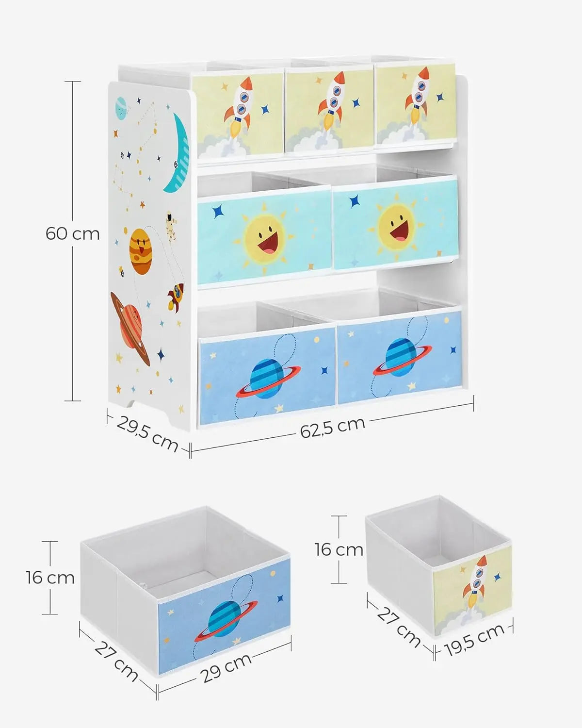 Kinderzimmerregal Weltall mit 7 Aufbewahrungsboxen Weiss von Songmics