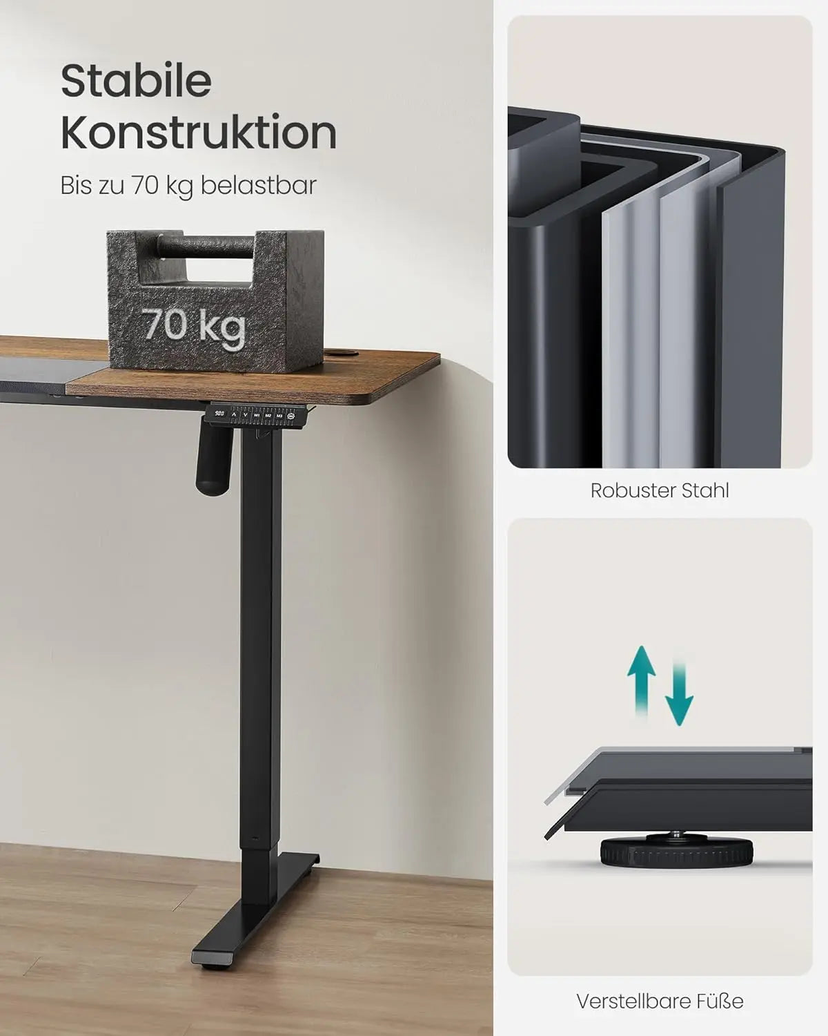 Schreibtisch elektrisch höhenverstellbar Memory-Funktion vintagebraun von Songmics