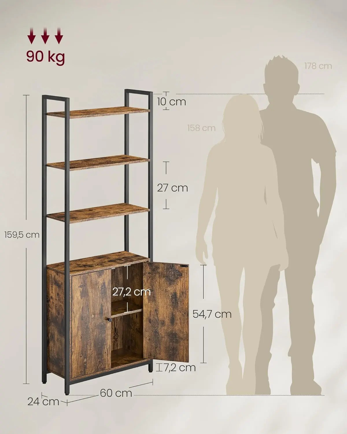 Bücherregal Standregal Metallrahmen Verstellbar Vintagebraun von Songmics