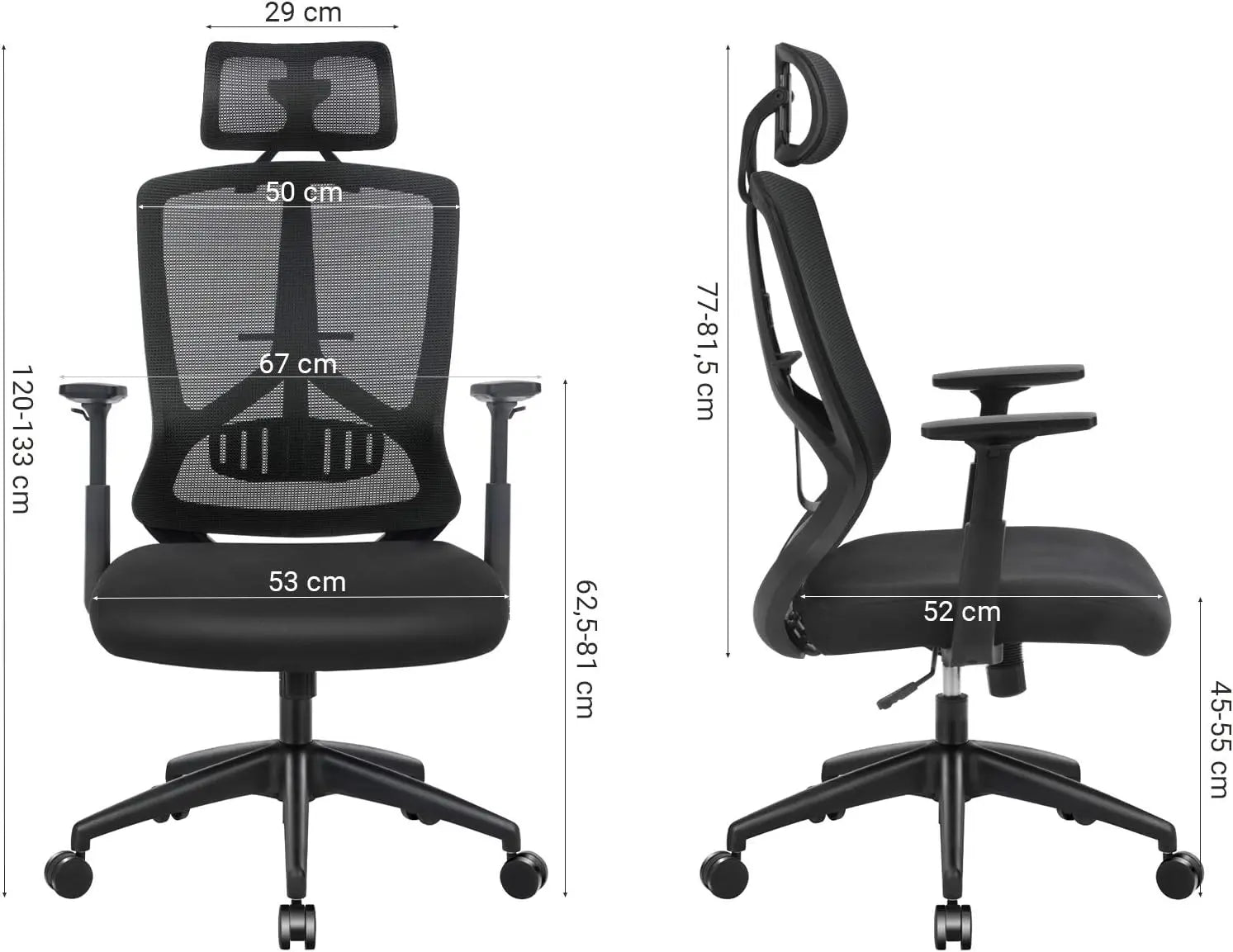 Bürostuhl Ergonomisch Verstellbar Lendenwirbelstütze Kopfstütze Schwarz von Songmics