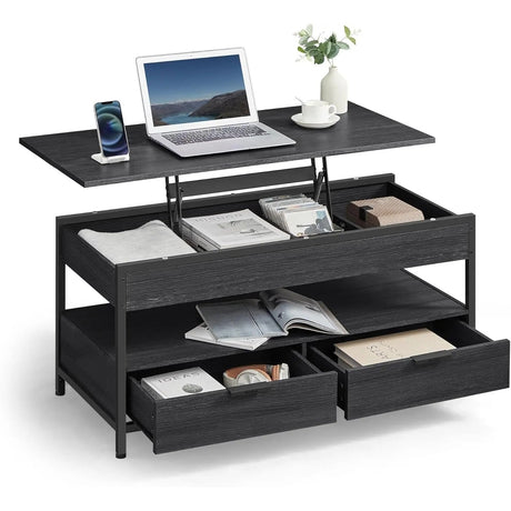 Couchtisch Höhenverstellbar Schubladen Offenes Fach Schwarz von Songmics