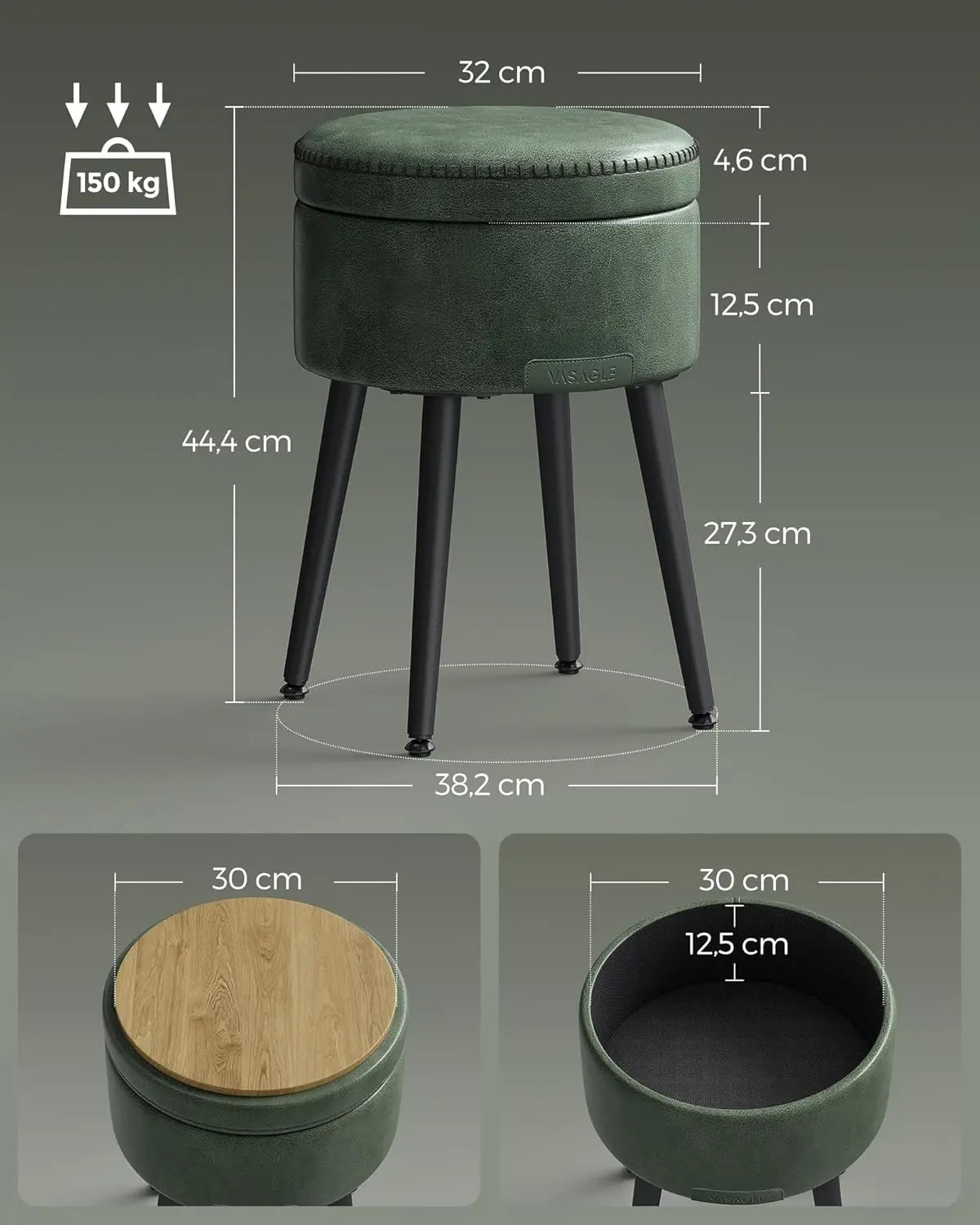 Sitzhocker mit Stauraum Kunstleder Waldgrün von Songmics