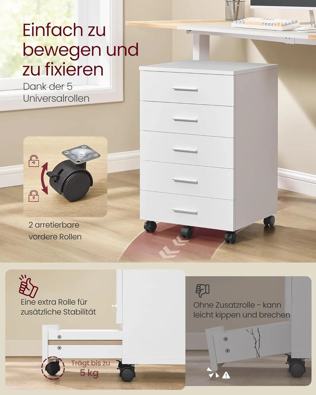 Rollcontainer 5 Schubladen weiss MDF von guteszeug.ch