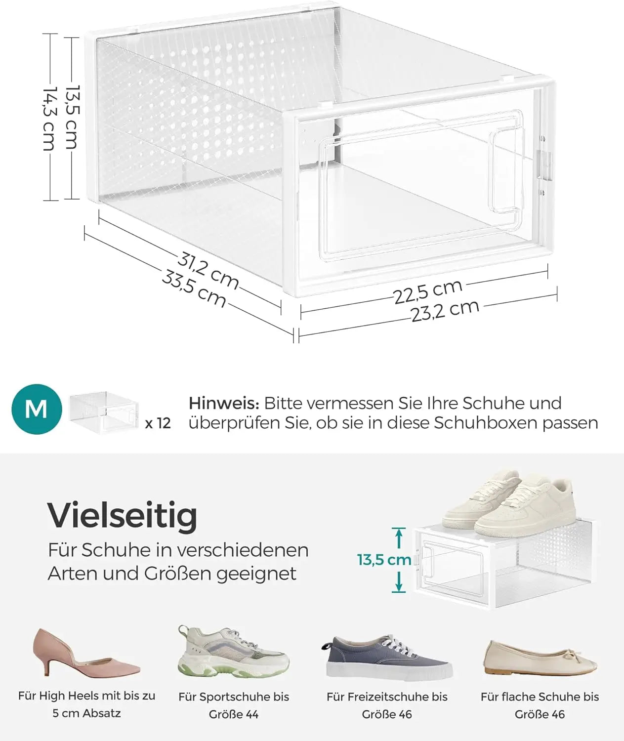 Schuhboxen stapelbar transparent Kunststoff 12er-Set von Songmics