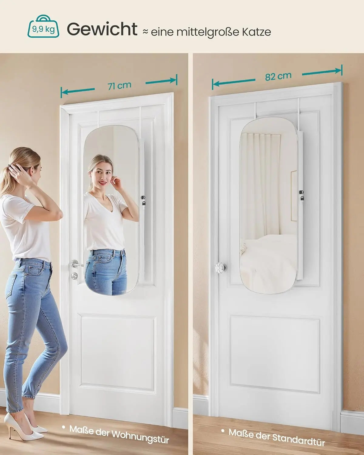 Schmuckschrank Spiegelschrank LED Beleuchtung abschliessbar Weiss von Songmics
