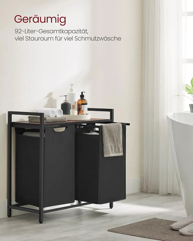 Wäschekorb mit 2 Fächern Ablage, tintenschwarz-vintagebraun von Songmics