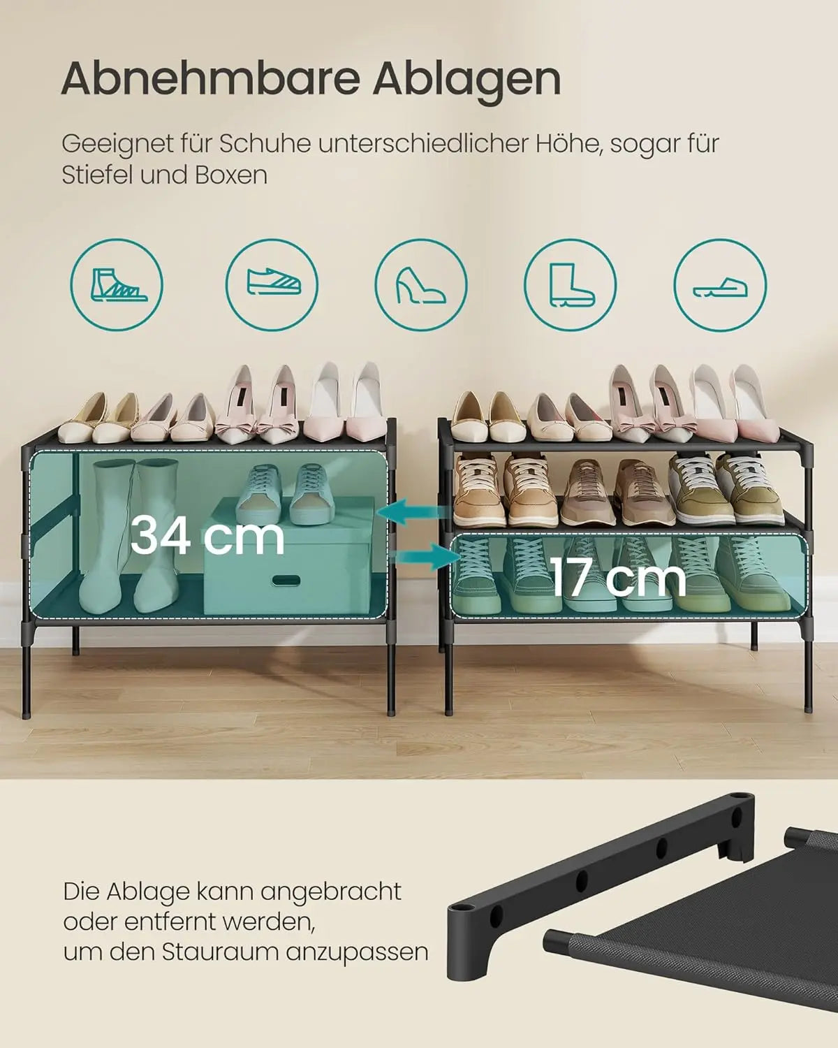 Schuhregal 3 Ebenen platzsparend schwarz Metall von Songmics