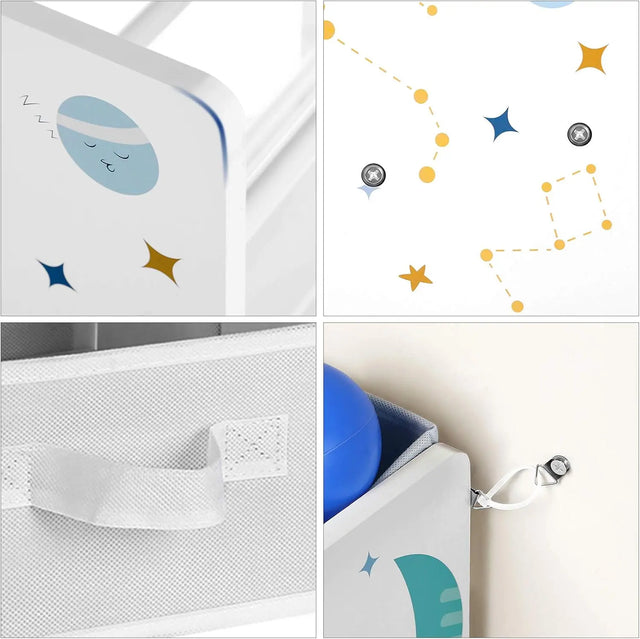 Kinderzimmerregal mit 9 Aufbewahrungsboxen Weltall Weiss von Songmics