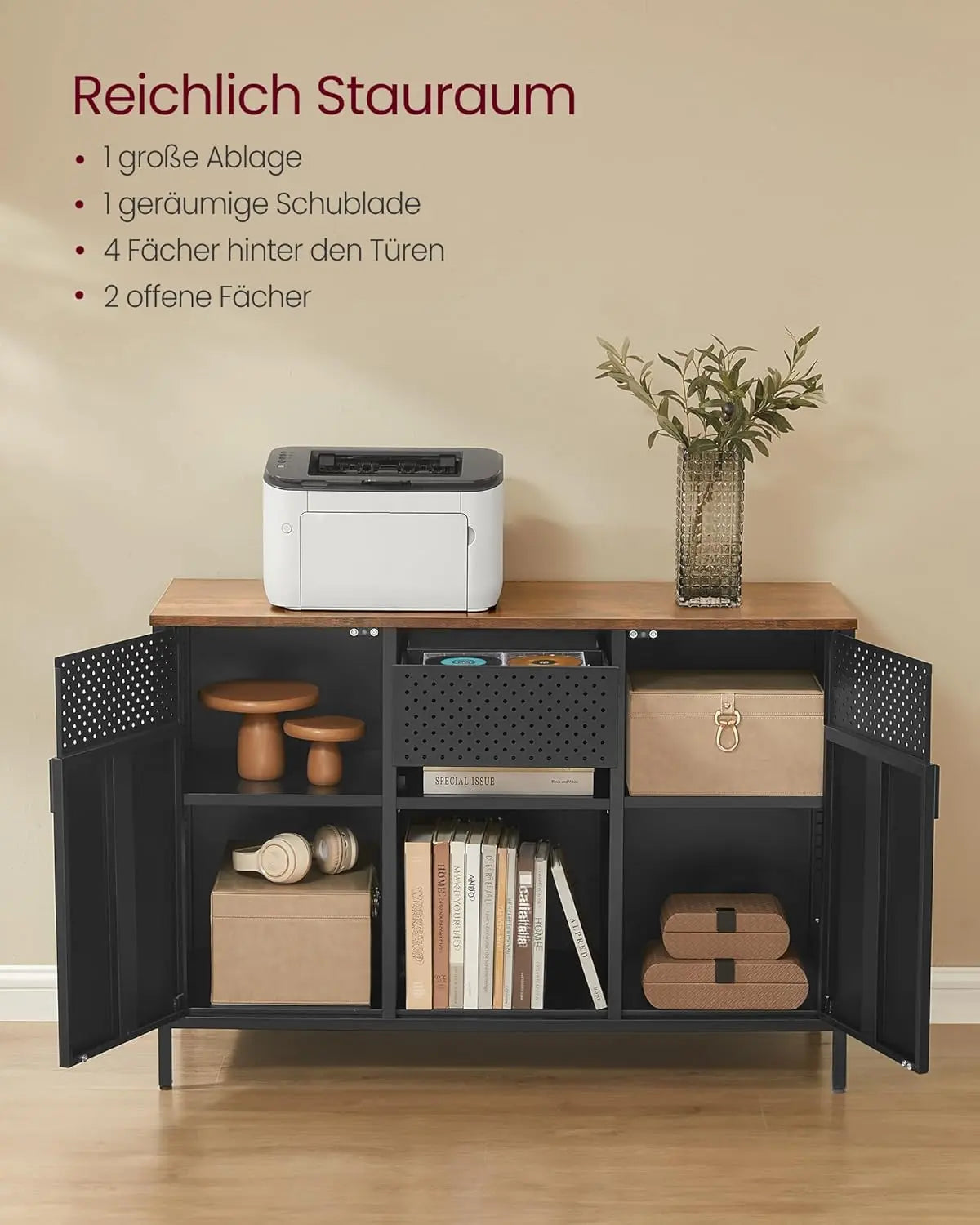 Metallschrank Doppeltür Magnetverschluss Vintagebraun Stahl von Songmics