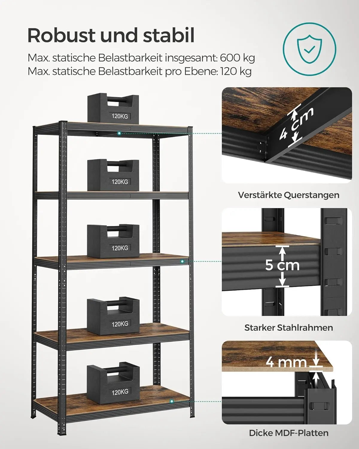 Regal Industrie Design Verstellbar Vintagebraun Schwarz von Songmics