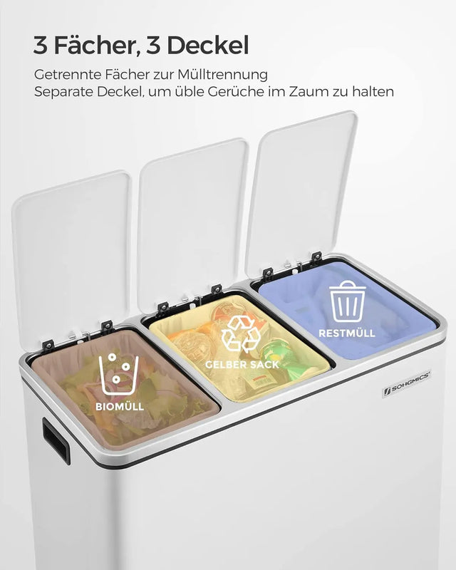 Mülleimer Küche Mülltrennsystem 3 Fächer Wolkenweiss von Songmics