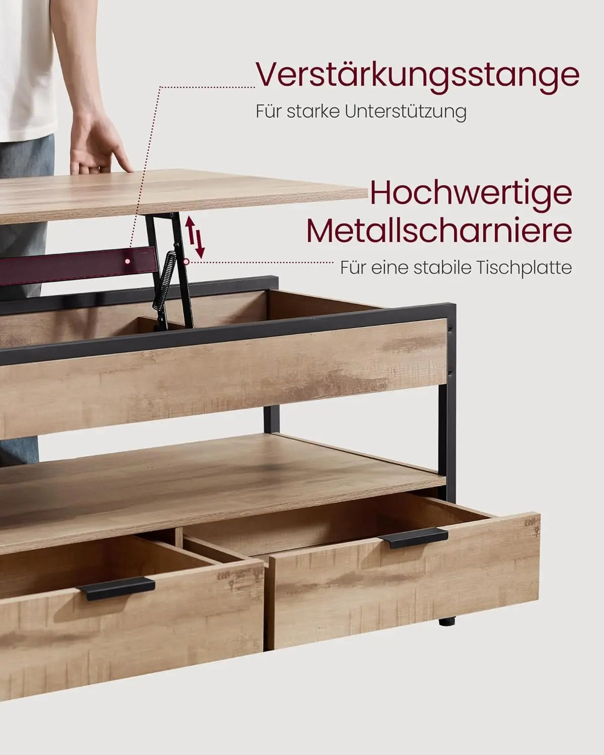 Couchtisch Höhenverstellbar Schubladen Offenes Fach Kamelbraun von Songmics