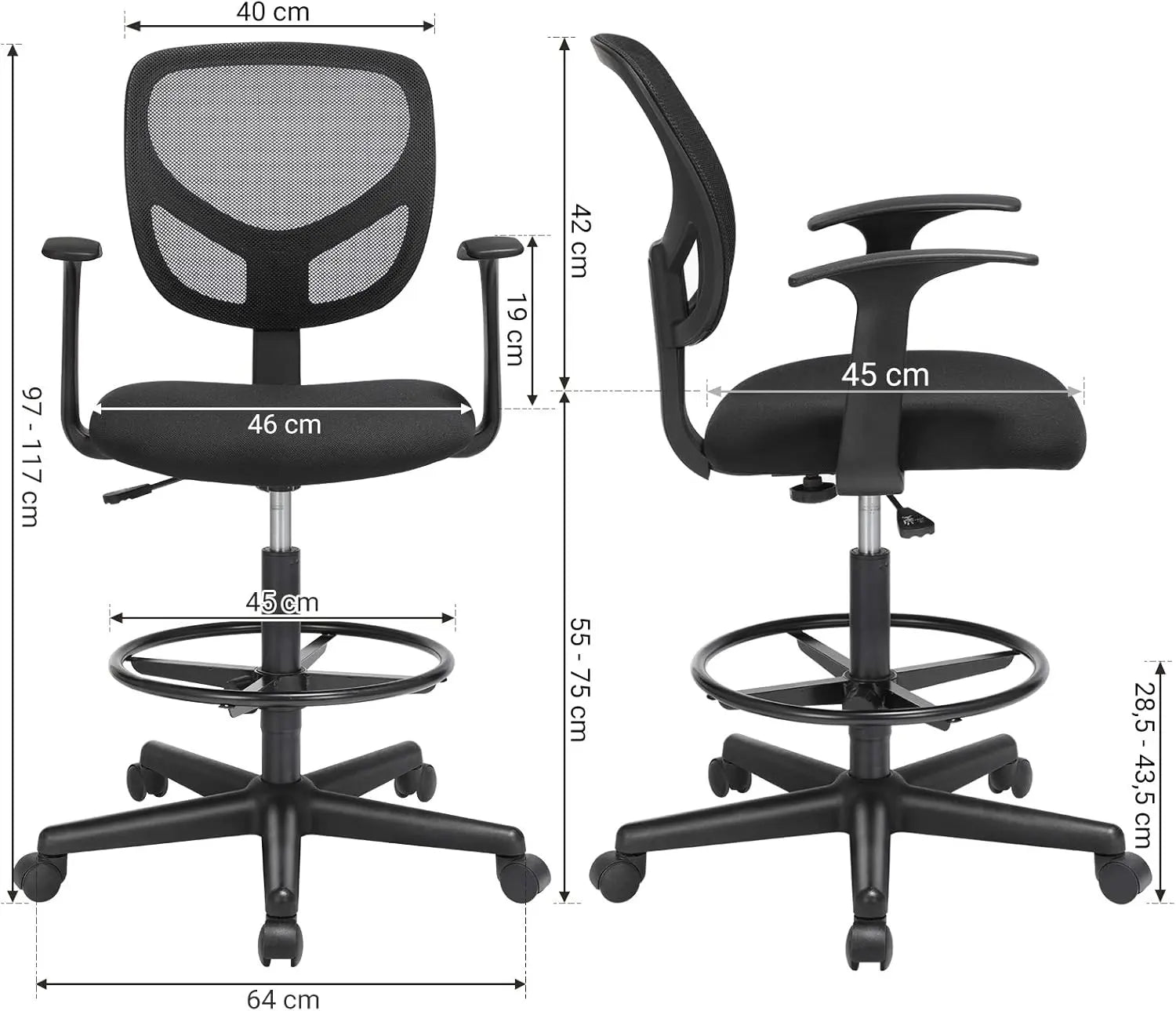 Bürostuhl Verstellbar Drehstuhl Belastbar Schwarz von Songmics