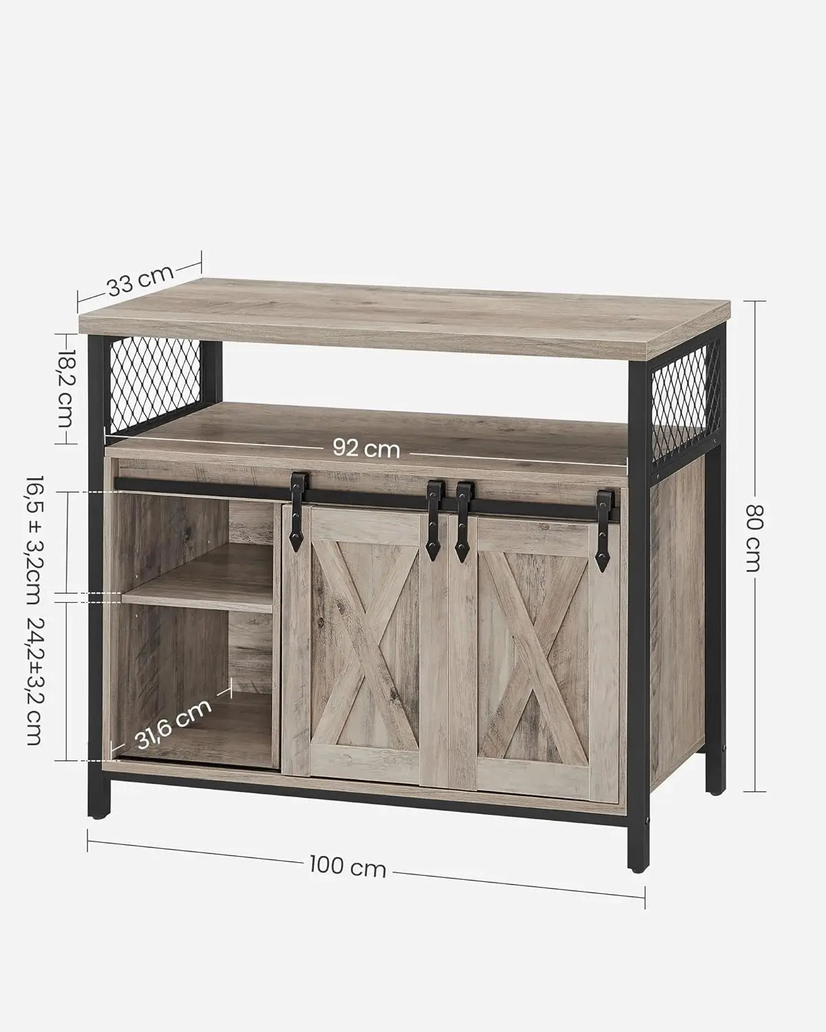 Sideboard Landhausstil Verstellbare Ablagen Wohnzimmer Greige von Songmics