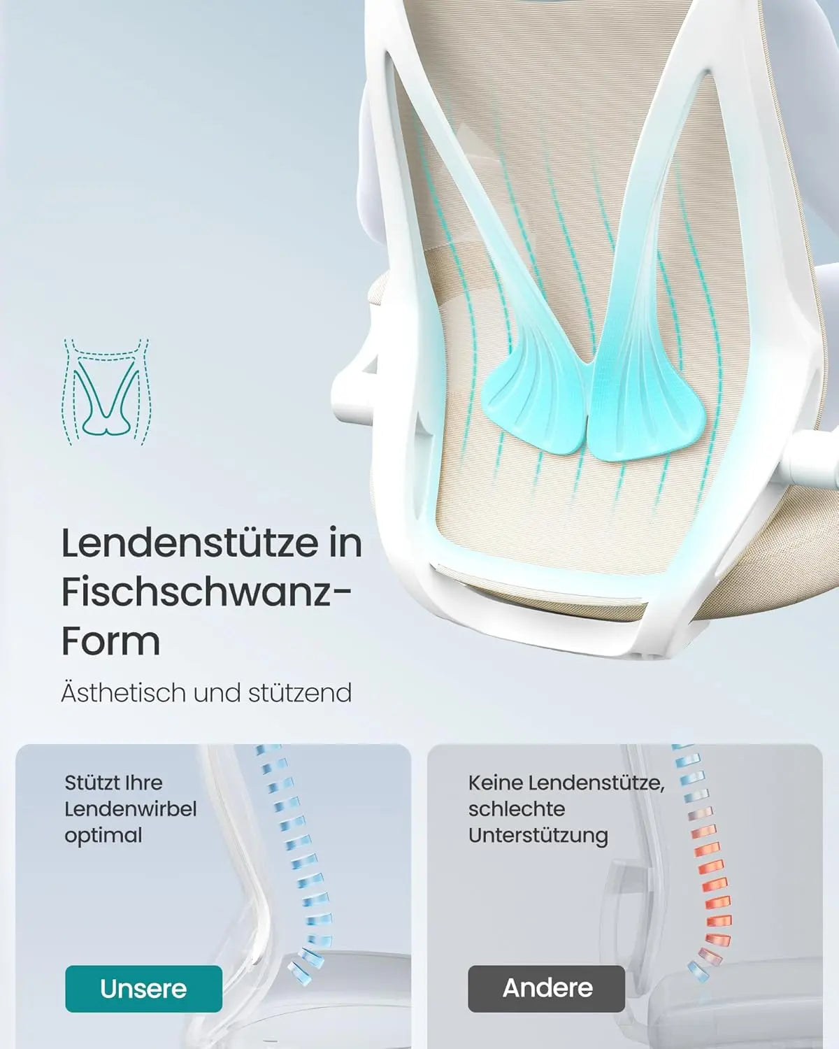 Bürostuhl ergonomisch cappuccinobeige Netzstoff von Songmics