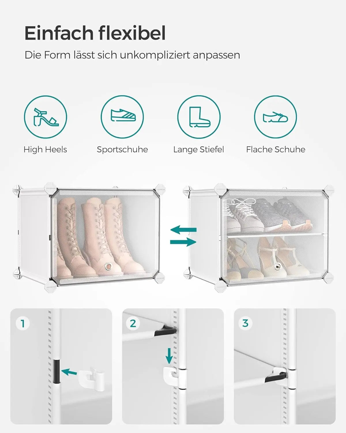 Schuhregal 40 Paar anpassbar weiss Kunststoff von Songmics