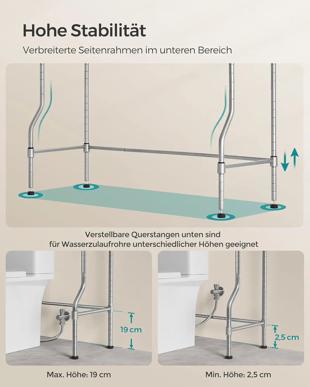 Toilettenregal Metall verstellbar taubengrau 4-Ablagen von Songmics