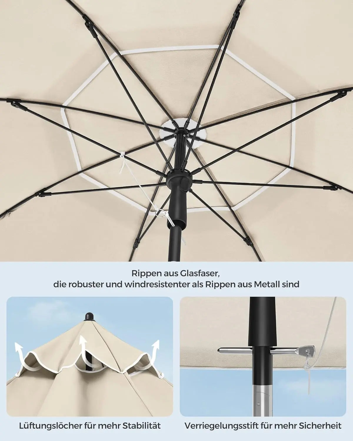 Sonnenschirm 160cm UPF50+ neigbar beige von Songmics