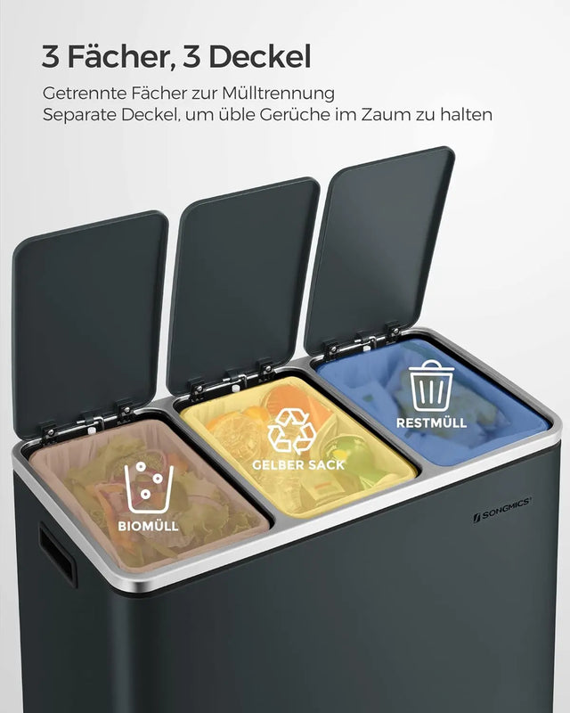 Mülleimer Küche Mülltrennsystem 3 Fächer Grüngrau von Songmics